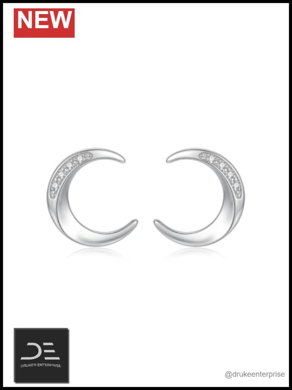Diamond Moon & Star Earrings 925 Sterling Silver Dainty Celestial Stud